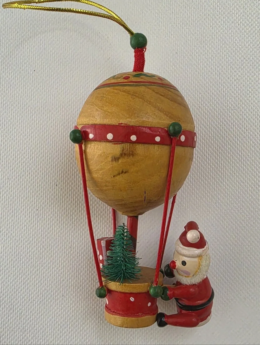 Vintage Style Santa Hot Air Balloon Christmas Ornament Folk Art Wood 4.5